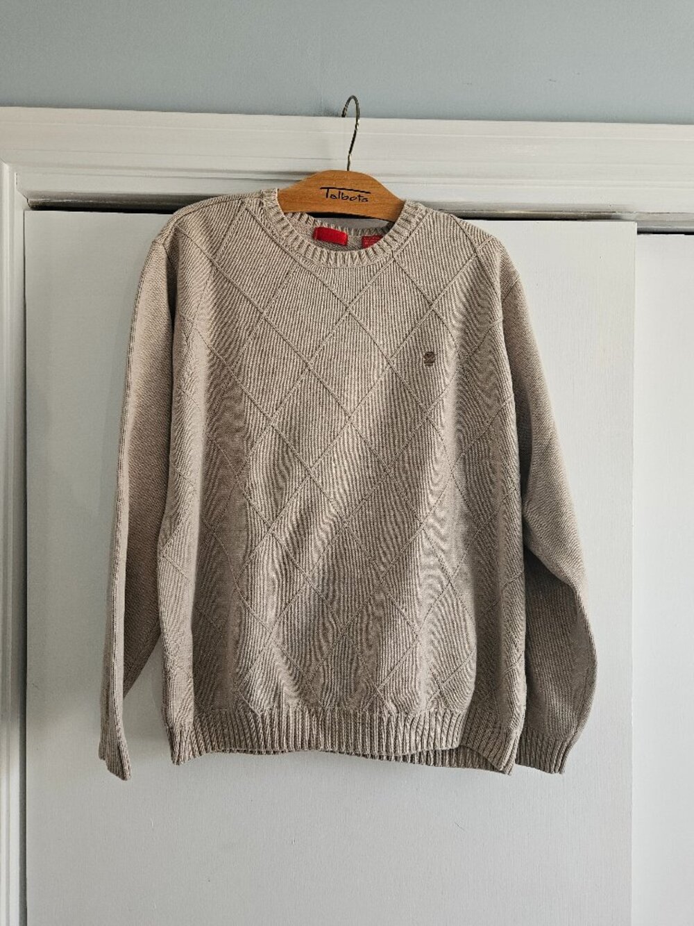 Izod Beige Cotton Knit Crewneck Large Pullover Sweater - Picture 2 of 8